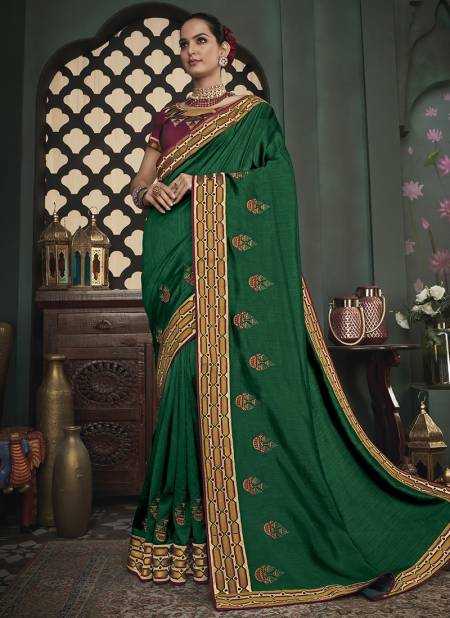 Green Colour BK Vanya 3100 Fancy Latest Designer Festive Wear Heavy Satin Saree Collection 3101